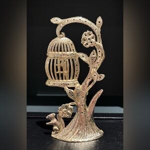 Vintage 1970’s Torino Gold Tone Birdcage Jewelry Tree Earring Holder Stand 6”